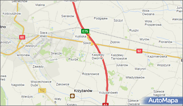 mapa Kaszewy Dworne, Kaszewy Dworne na mapie Targeo