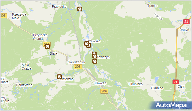 mapa Kawczyn gmina Miastko, Kawczyn gmina Miastko na mapie Targeo