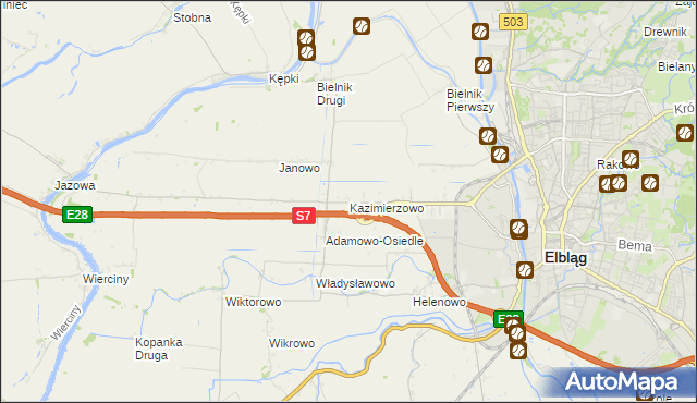 mapa Kazimierzowo gmina Elbląg, Kazimierzowo gmina Elbląg na mapie Targeo