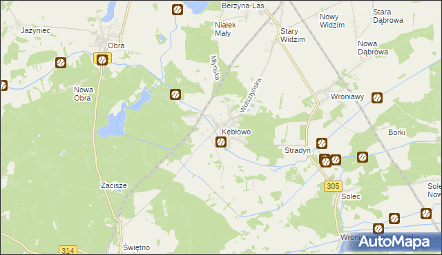 mapa Kębłowo gmina Wolsztyn, Kębłowo gmina Wolsztyn na mapie Targeo