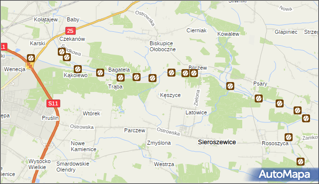 mapa Kęszyce gmina Sieroszewice, Kęszyce gmina Sieroszewice na mapie Targeo