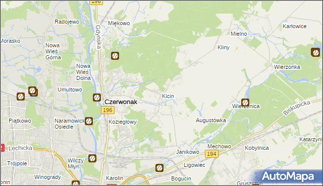 mapa Kicin gmina Czerwonak, Kicin gmina Czerwonak na mapie Targeo