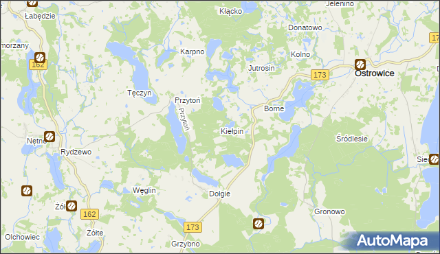 mapa Kiełpin gmina Ostrowice, Kiełpin gmina Ostrowice na mapie Targeo