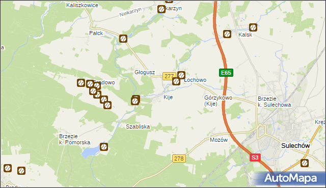mapa Kije gmina Sulechów, Kije gmina Sulechów na mapie Targeo