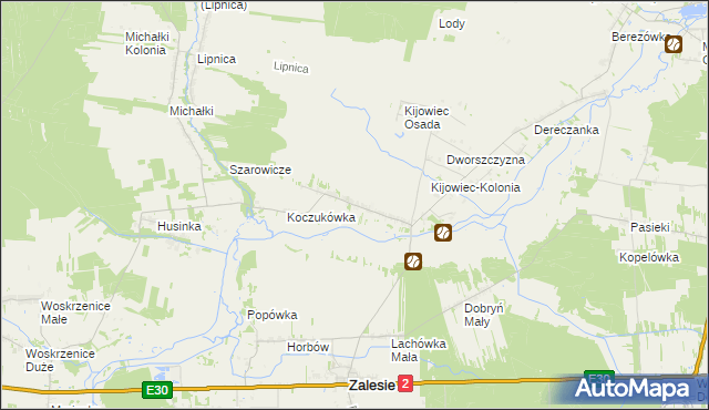 mapa Kijowiec gmina Zalesie, Kijowiec gmina Zalesie na mapie Targeo