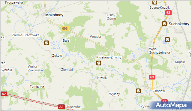 mapa Kisielany-Żmichy, Kisielany-Żmichy na mapie Targeo