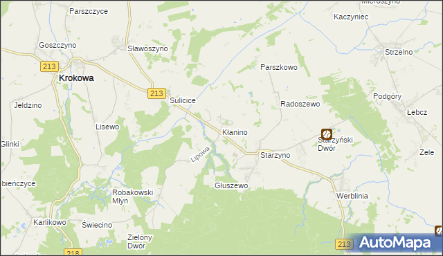 mapa Kłanino gmina Krokowa, Kłanino gmina Krokowa na mapie Targeo
