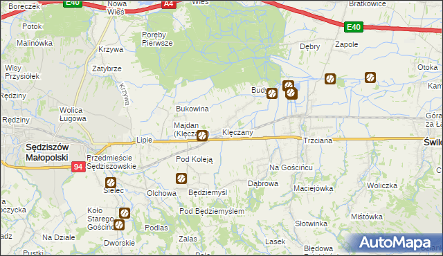 mapa Klęczany gmina Sędziszów Małopolski, Klęczany gmina Sędziszów Małopolski na mapie Targeo