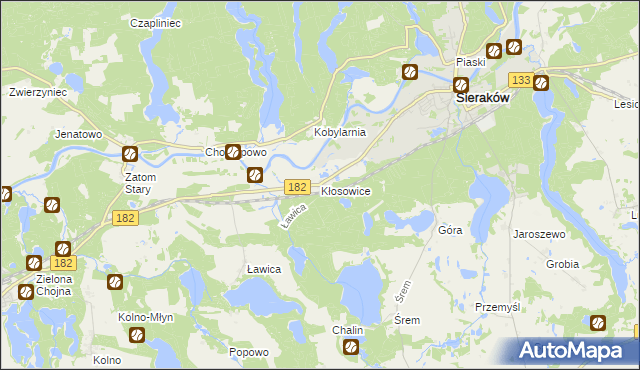 mapa Kłosowice gmina Sieraków, Kłosowice gmina Sieraków na mapie Targeo