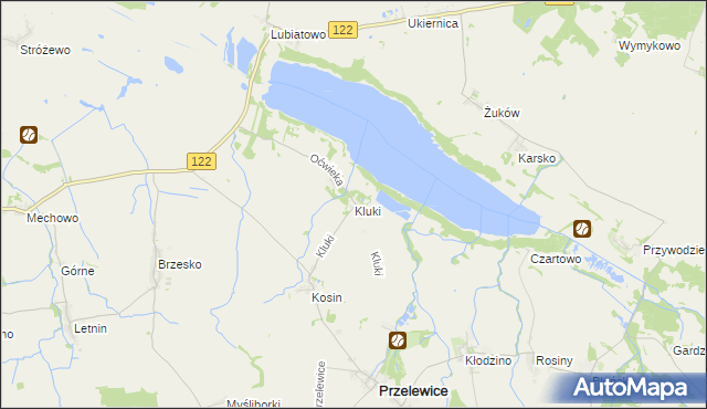 mapa Kluki gmina Przelewice, Kluki gmina Przelewice na mapie Targeo