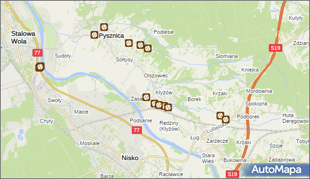 mapa Kłyżów, Kłyżów na mapie Targeo