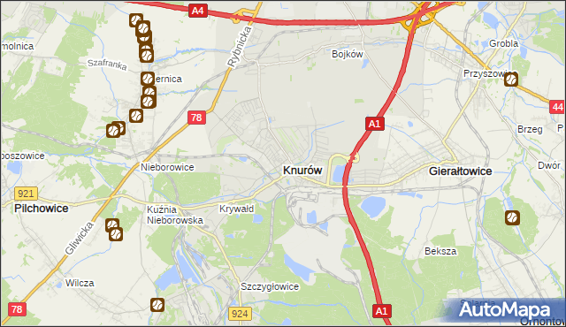mapa Knurów powiat gliwicki, Knurów powiat gliwicki na mapie Targeo