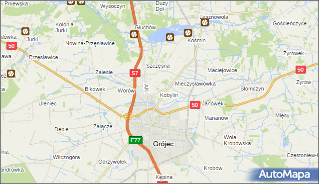 mapa Kobylin gmina Grójec, Kobylin gmina Grójec na mapie Targeo