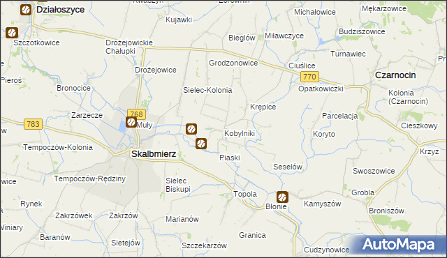 mapa Kobylniki gmina Skalbmierz, Kobylniki gmina Skalbmierz na mapie Targeo