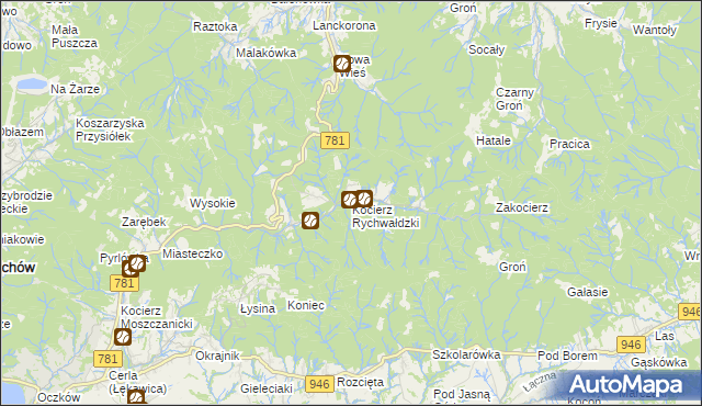 mapa Kocierz Rychwałdzki, Kocierz Rychwałdzki na mapie Targeo