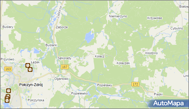 mapa Kołacz gmina Połczyn-Zdrój, Kołacz gmina Połczyn-Zdrój na mapie Targeo