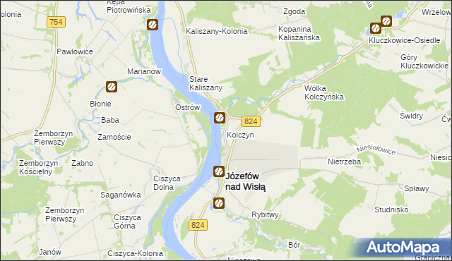 mapa Kolczyn gmina Józefów nad Wisłą, Kolczyn gmina Józefów nad Wisłą na mapie Targeo