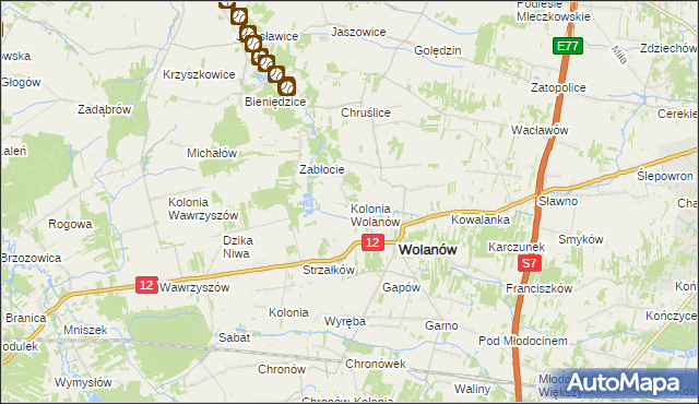 mapa Kolonia Wolanów, Kolonia Wolanów na mapie Targeo