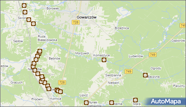 mapa Komaszyce gmina Gowarczów, Komaszyce gmina Gowarczów na mapie Targeo