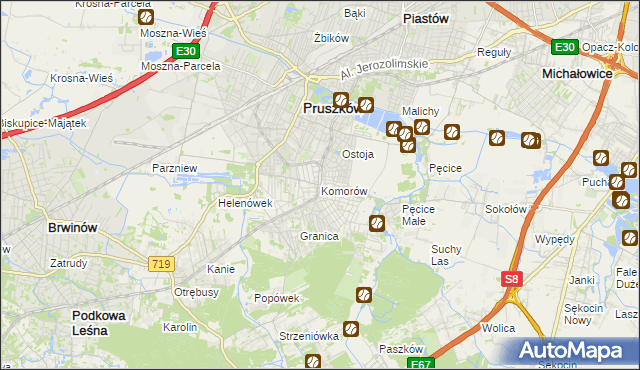 mapa Komorów gmina Michałowice, Komorów gmina Michałowice na mapie Targeo