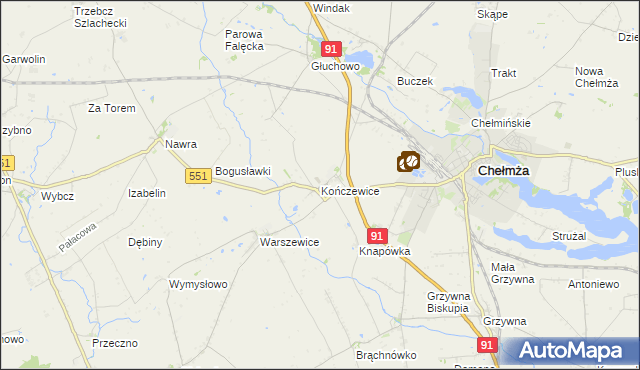 mapa Kończewice gmina Chełmża, Kończewice gmina Chełmża na mapie Targeo