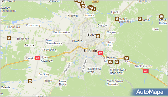 mapa Końskie, Końskie na mapie Targeo
