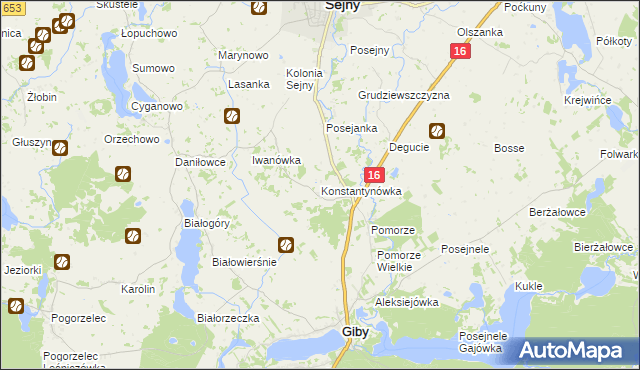 mapa Konstantynówka gmina Giby, Konstantynówka gmina Giby na mapie Targeo