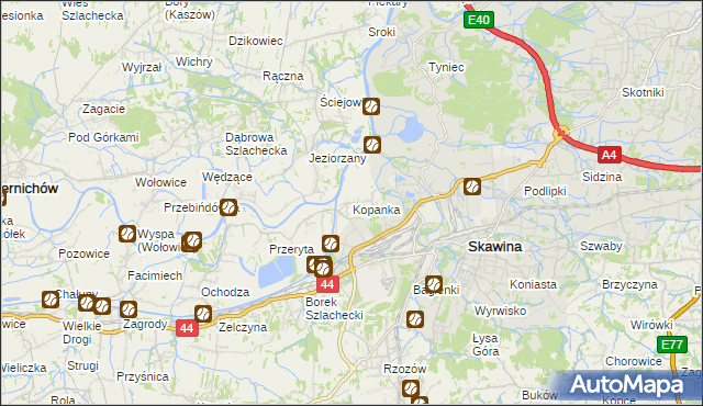 mapa Kopanka gmina Skawina, Kopanka gmina Skawina na mapie Targeo