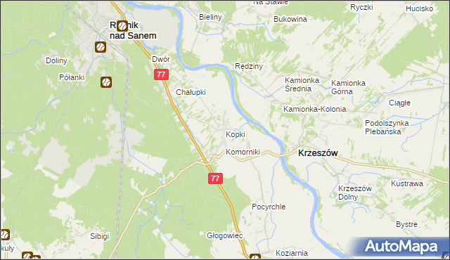 mapa Kopki gmina Rudnik nad Sanem, Kopki gmina Rudnik nad Sanem na mapie Targeo
