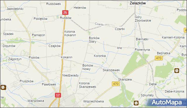 mapa Koronka, Koronka na mapie Targeo