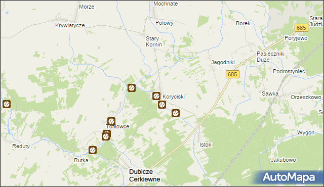 mapa Koryciski, Koryciski na mapie Targeo