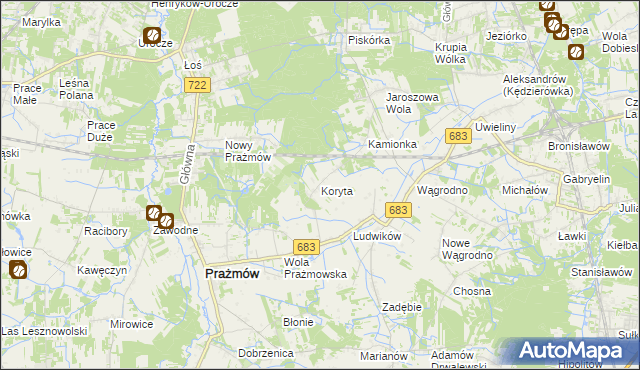 mapa Koryta gmina Prażmów, Koryta gmina Prażmów na mapie Targeo