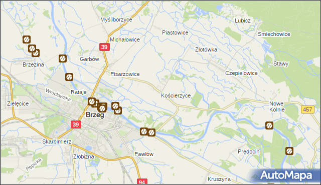 mapa Kościerzyce, Kościerzyce na mapie Targeo