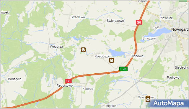 mapa Kościuszki gmina Osina, Kościuszki gmina Osina na mapie Targeo