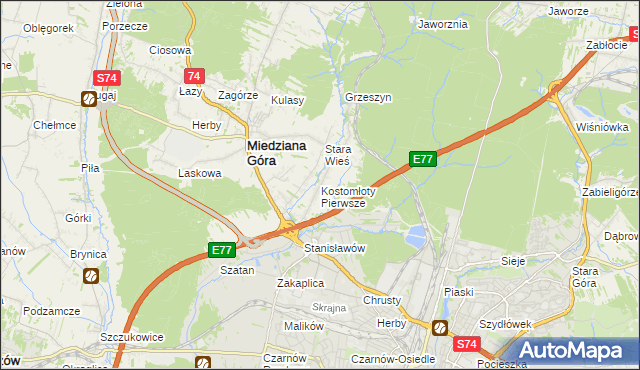 mapa Kostomłoty Pierwsze, Kostomłoty Pierwsze na mapie Targeo