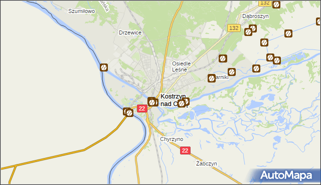 mapa Kostrzyn nad Odrą, Kostrzyn nad Odrą na mapie Targeo