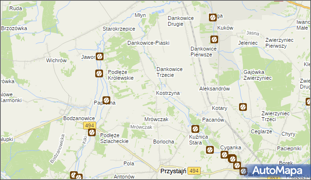 mapa Kostrzyna gmina Przystajń, Kostrzyna gmina Przystajń na mapie Targeo