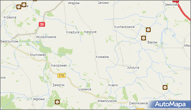 mapa Kowalów gmina Wiązów, Kowalów gmina Wiązów na mapie Targeo