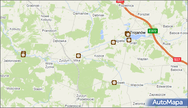 mapa Kozice gmina Trojanów, Kozice gmina Trojanów na mapie Targeo