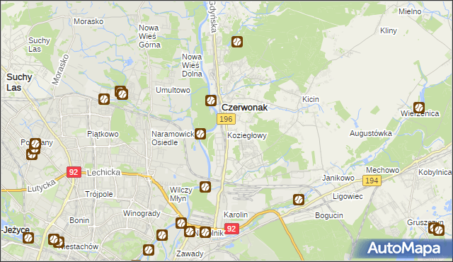 mapa Koziegłowy gmina Czerwonak, Koziegłowy gmina Czerwonak na mapie Targeo