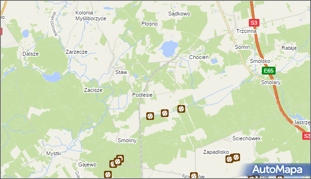 mapa Kozin gmina Lubiszyn, Kozin gmina Lubiszyn na mapie Targeo