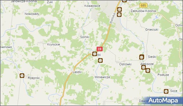 mapa Koźliki gmina Zabłudów, Koźliki gmina Zabłudów na mapie Targeo