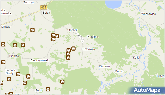 mapa Kozłówka gmina Rajgród, Kozłówka gmina Rajgród na mapie Targeo