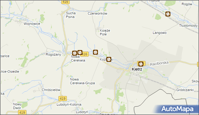 mapa Kozłówki gmina Kietrz, Kozłówki gmina Kietrz na mapie Targeo