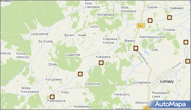 mapa Krasówka gmina Łomazy, Krasówka gmina Łomazy na mapie Targeo