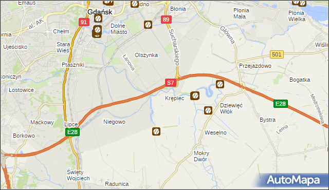 mapa Krępiec gmina Pruszcz Gdański, Krępiec gmina Pruszcz Gdański na mapie Targeo