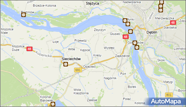 mapa Kresy gmina Sieciechów, Kresy gmina Sieciechów na mapie Targeo