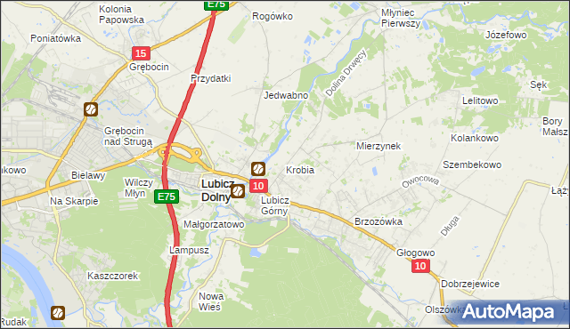 mapa Krobia gmina Lubicz, Krobia gmina Lubicz na mapie Targeo