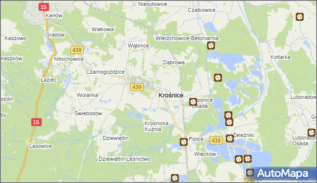 mapa Krośnice powiat milicki, Krośnice powiat milicki na mapie Targeo