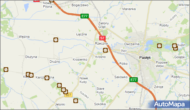 mapa Krosno gmina Pasłęk, Krosno gmina Pasłęk na mapie Targeo